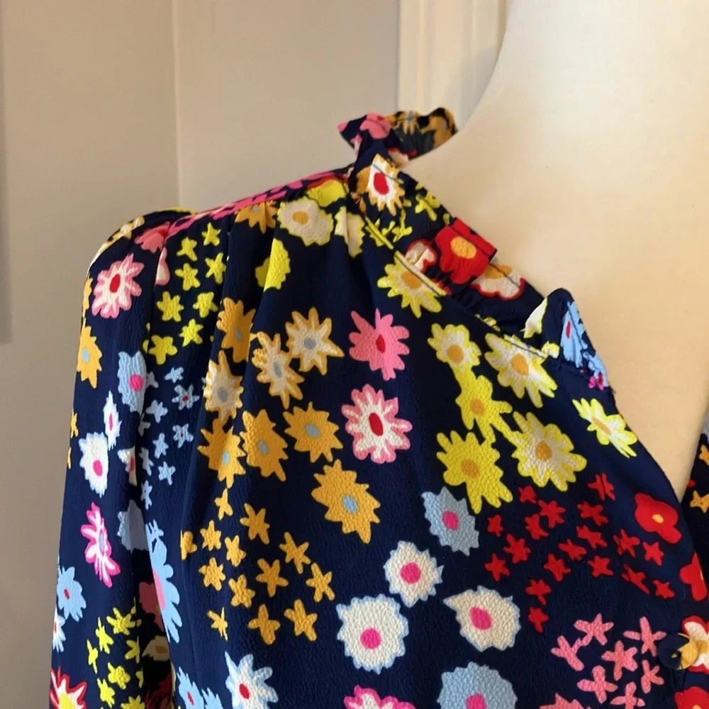 Talbots long sleeve ruffle neck floral cheerful dress EUC - Picture 4 of 12